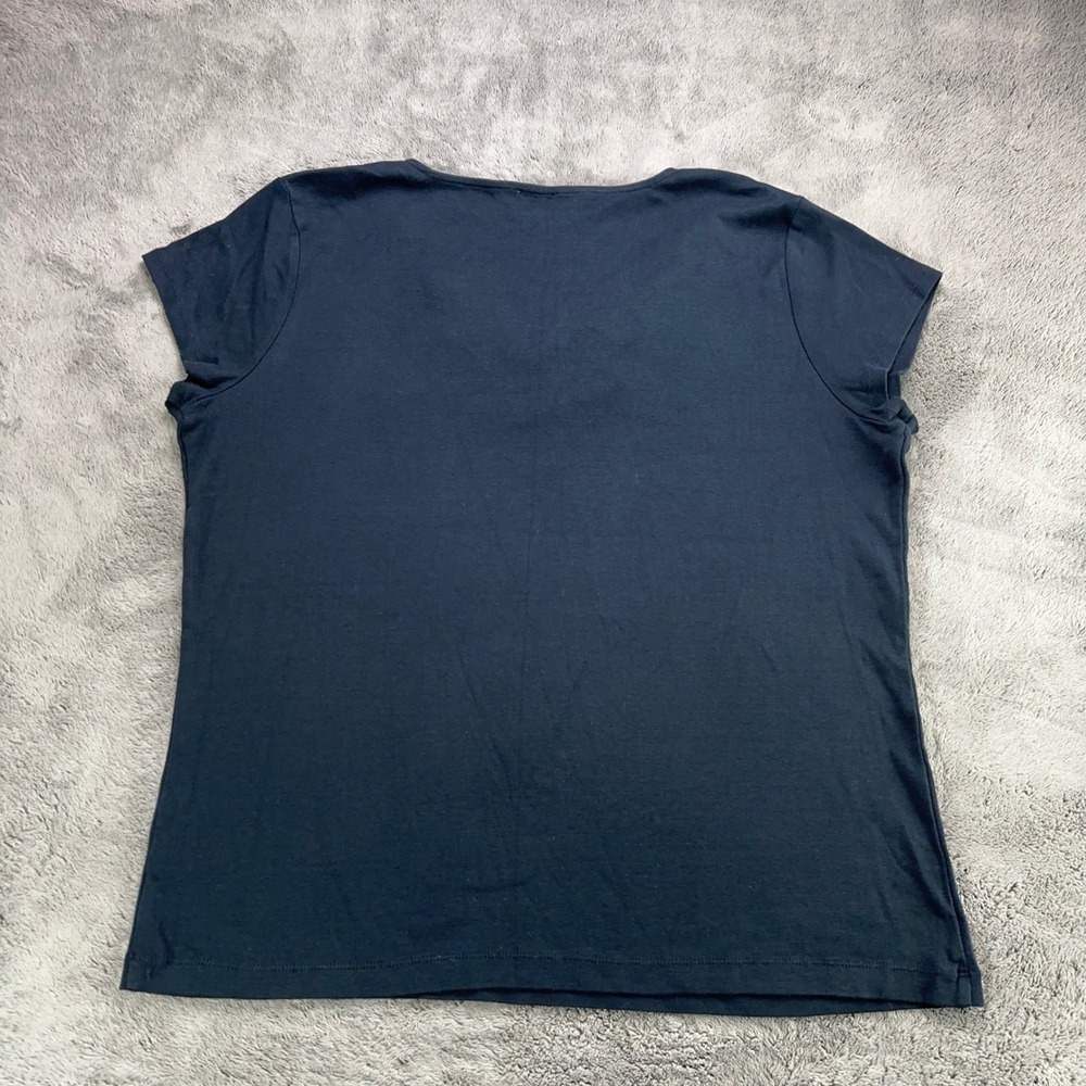 Nine West Separates Black Embroidered V-Neck Short Sleeve Cotton Top XXL